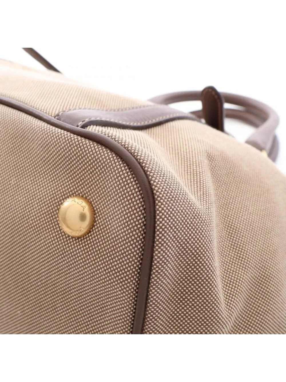 Prada Tote Bag Logo Jacquard 2-Way Beige Brown Canvas Leather Handle